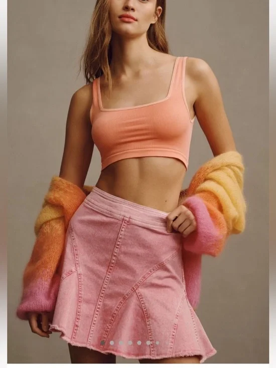 Anthropologie Pilcro Skirt Seamed Flared Mini Skirt Pink Size 6 - Picture 1 of 16